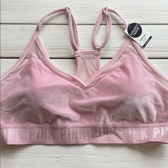 NWT VS PINK Velour Light Pink Sports Bra size L - Picture 2 of 6